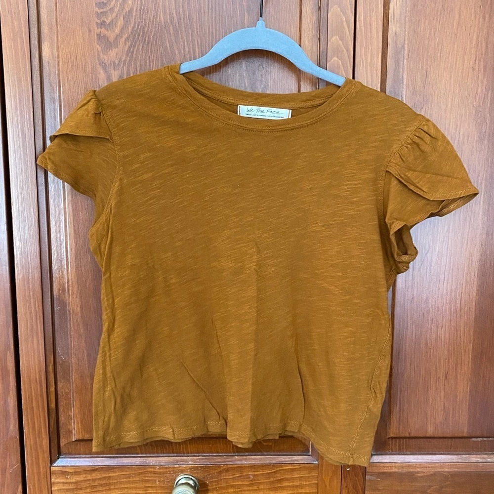We The Free Mustard Yellow Tee Ruffle Cap Sleeve Size Small